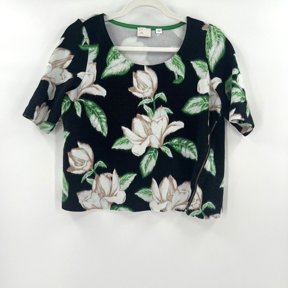 Anthropologie 9-H15 STCL Kobus Magnolia Floral‎ Zipper Boxy Crop Shirt Medium - Picture 2 of 8